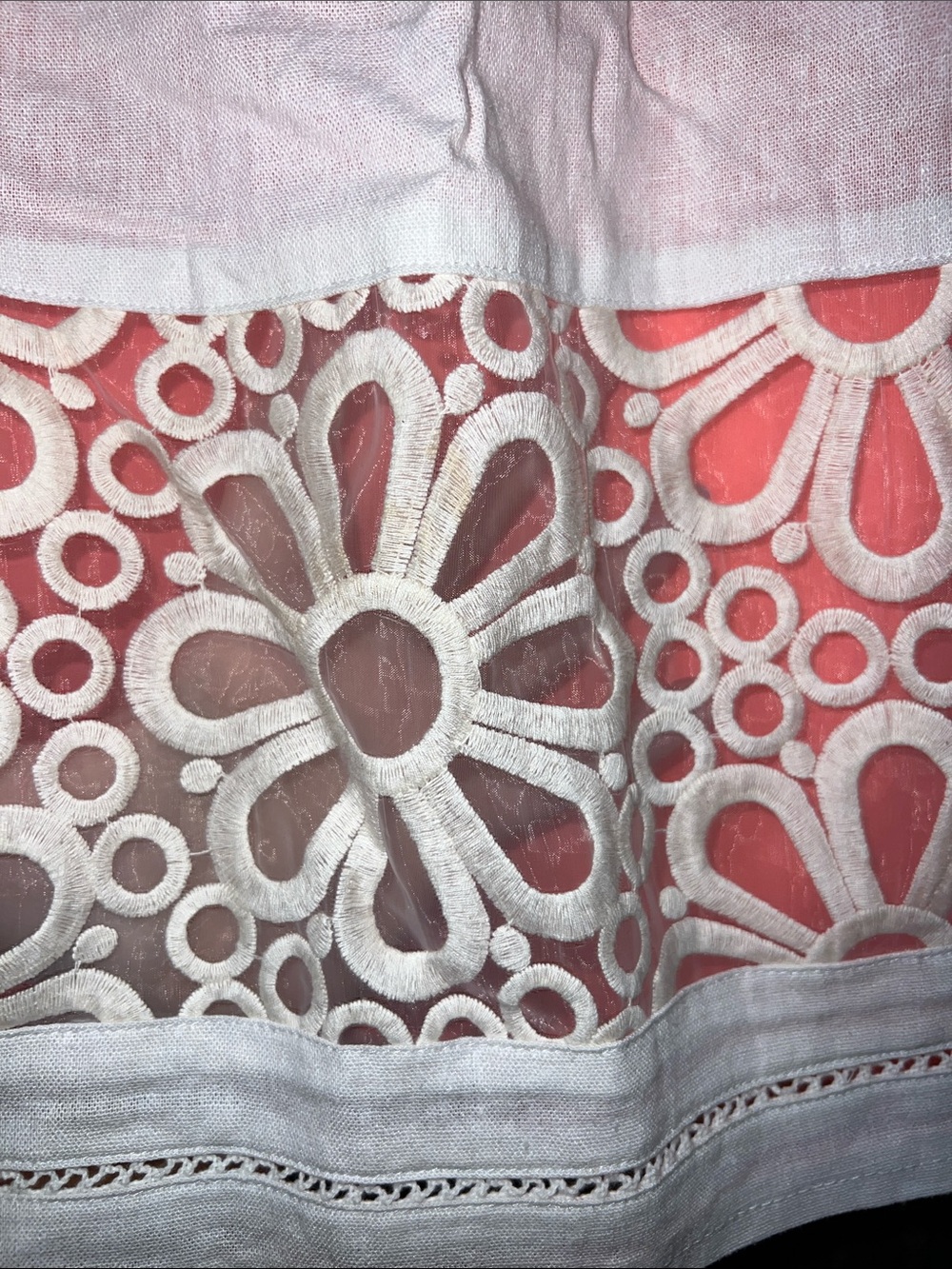 NWT Stoosh Linen Blend Mini Skirt L Coral Cream Boho Floral Sheer Lined Coastal - Picture 5 of 7